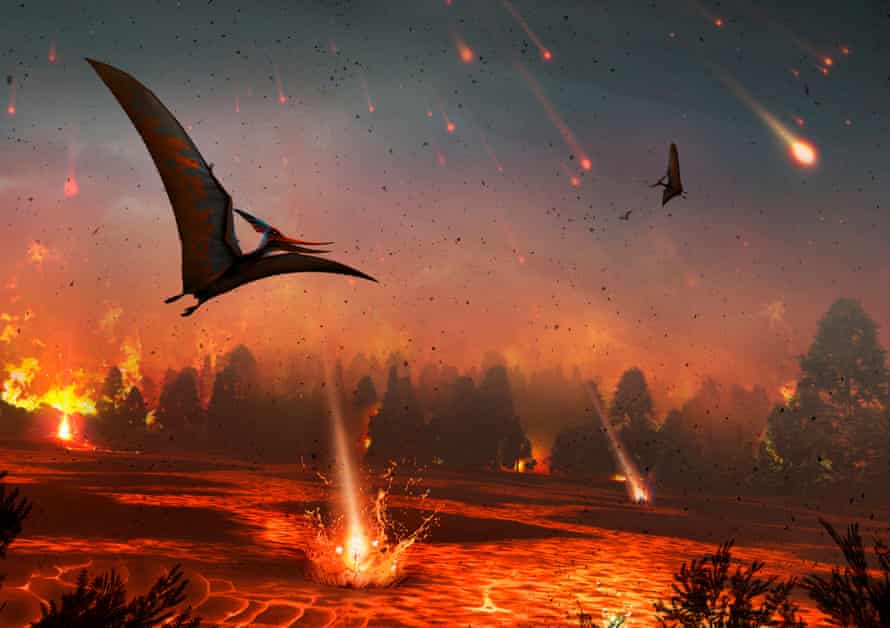 قبل 65 مليون سنة ، قضى تأثير كويكب على الأرض على الديناصورات والتيروصورات والعديد من الأنواع الأخرى.